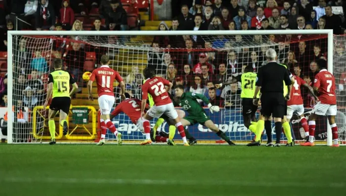 Framed Print : Bristol City Defender Mark Little Saves Goal-Line Header vs Oldham Athletic, Sky Bet League One, 2014 Framed Print : Bristol City Defender Mark Little Saves Goal-Line Header vs Oldham Athletic, Sky Bet League One, 2014