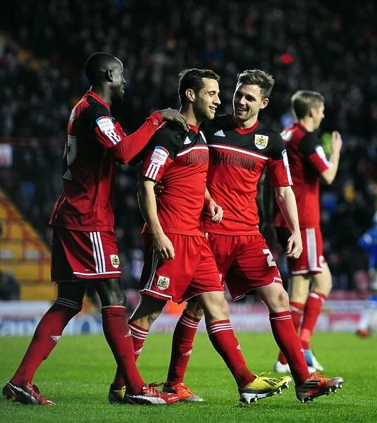 Bristol City Double Strike: Sam Baldock and Paul Anderson Celebrate Goals Against Peterborough United (December 29, 2012)