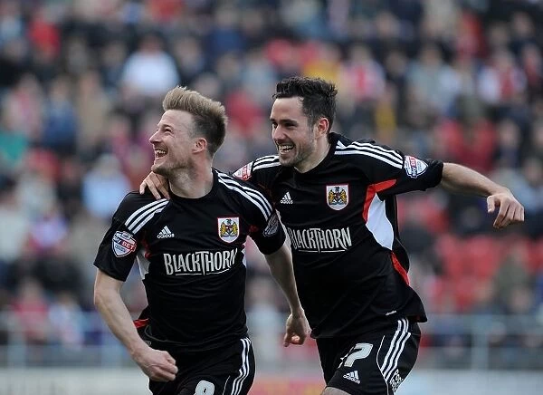 Bristol City: Elliott and Cunningham's Thrilling Goal Celebration vs Rotherham United, March 2014
