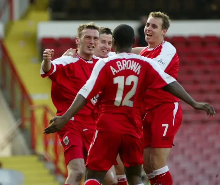 Framed Print : Bristol City: Euphoric Moment - Lee Miller's Goal Celebration (03-04)