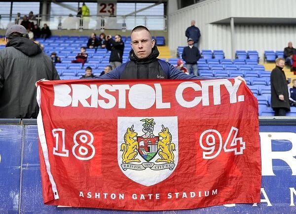 Bristol City Fan Waves Flag at Shrewsbury Town Match, Sky Bet League One, 2014