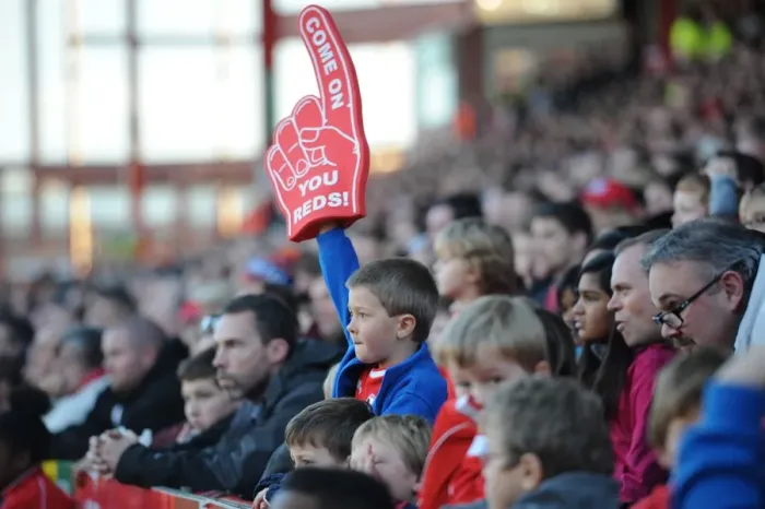 Framed Print : Bristol City Fan Waves Foam Finger at Ashton Gate During Bristol City vs. Preston North End Match, Sky Bet League One Framed Print : Bristol City Fan Waves Foam Finger at Ashton Gate During Bristol City vs. Preston North End Match, Sky Bet League One