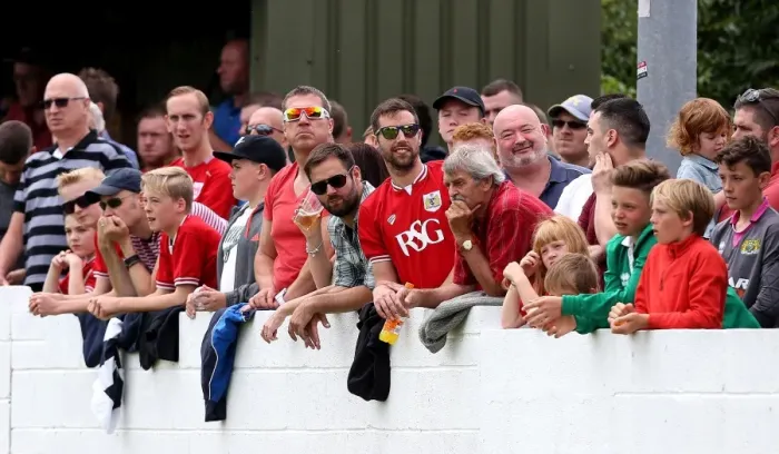Framed Print : Bristol City Fans in Action at Hengrove Athletic Pre-Season Friendly