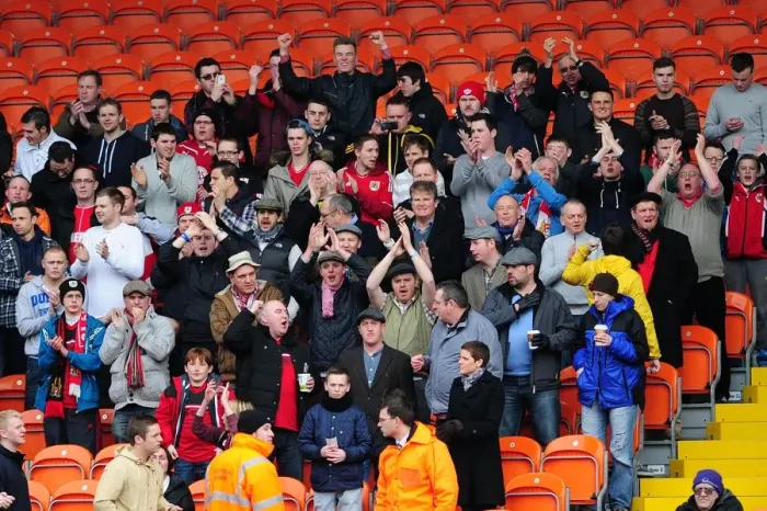 Framed Print : Bristol City Fans at Bloomfield Road during Blackpool vs. Bristol City Npower Championship Match, 2013