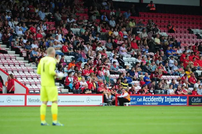 Framed Print : Bristol City Fans at Bournemouth's Goldsands Stadium during Pre-Season Friendly (2013)