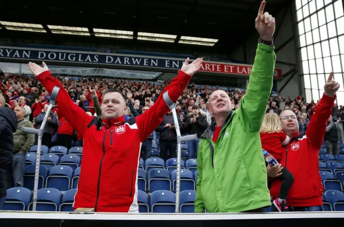 Framed Print : Bristol City Fans Celebrate Championship Victory at Ewood Park Framed Print : Bristol City Fans Celebrate Championship Victory at Ewood Park