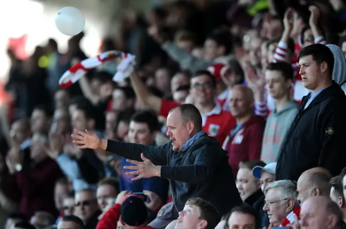 Framed Print : Bristol City Fans Celebrate at Chesterfield's Proact Stadium, League One Football Match - 25 / 04 / 2015 Framed Print : Bristol City Fans Celebrate at Chesterfield's Proact Stadium, League One Football Match - 25 / 04 / 2015