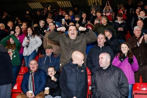 Bristol City Fans Celebrate at Crewe Alexandra's Stadium during Sky Bet League 1 Match, 2014