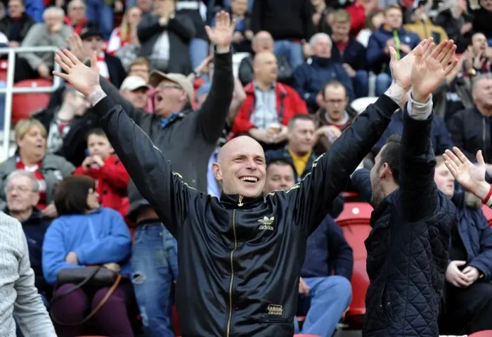 Framed Print : Bristol City Fans Celebrate Goal in Rotherham United vs. Bristol City Match, March 2014