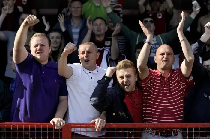 Framed Print : Bristol City Fans Celebrate Promotion and Rival's Relegation in Crawley Town Match, May 2014 Framed Print : Bristol City Fans Celebrate Promotion and Rival's Relegation in Crawley Town Match, May 2014