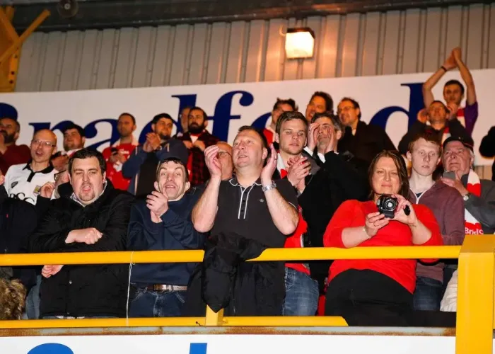 Framed Print : Bristol City Fans Celebrate Promotion to Sky Bet League One after Winning against Bradford City