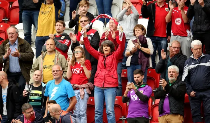 Framed Print : Bristol City Fans Celebrate at Rotherham United's Aesseal New York Stadium Framed Print : Bristol City Fans Celebrate at Rotherham United's Aesseal New York Stadium