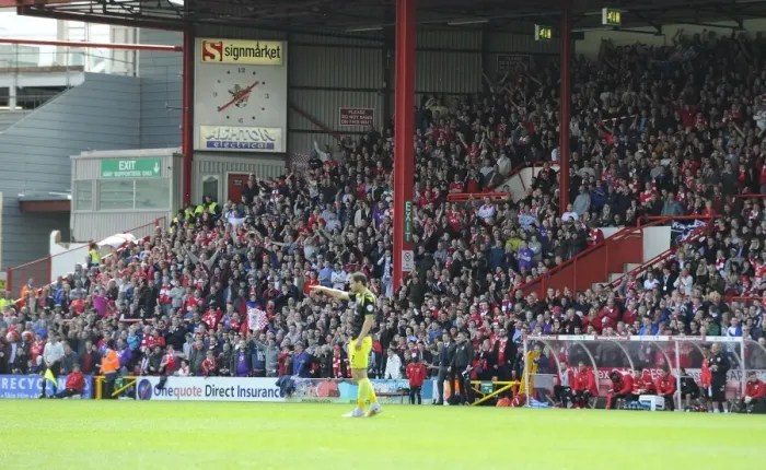 Framed Print : Bristol City Fans Celebrate in Williams Stand during Sky Bet League One Match against Walsall Framed Print : Bristol City Fans Celebrate in Williams Stand during Sky Bet League One Match against Walsall