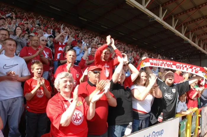 Framed Print : Bristol City Fans Celebrating Promotion to Championship Framed Print : Bristol City Fans Celebrating Promotion to Championship