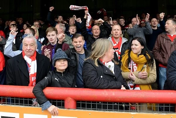Bristol City Fans Cheering at Griffin Park during Sky Bet Championship Match, April 2016