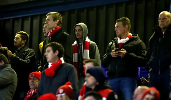 Framed Print : Bristol City Fans Cheering at Ipswich Town's Portman Road during Sky Bet Championship Match, December 2016