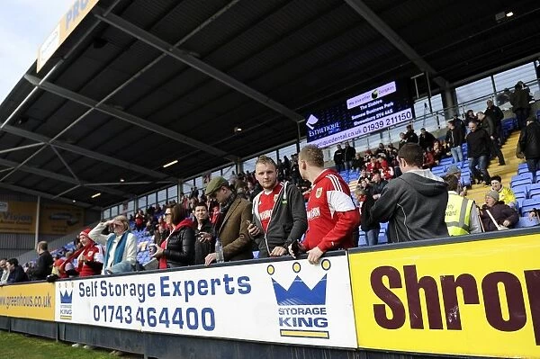 Bristol City Fans Cheering at Shrewsbury Town's New Meadow, March 2014