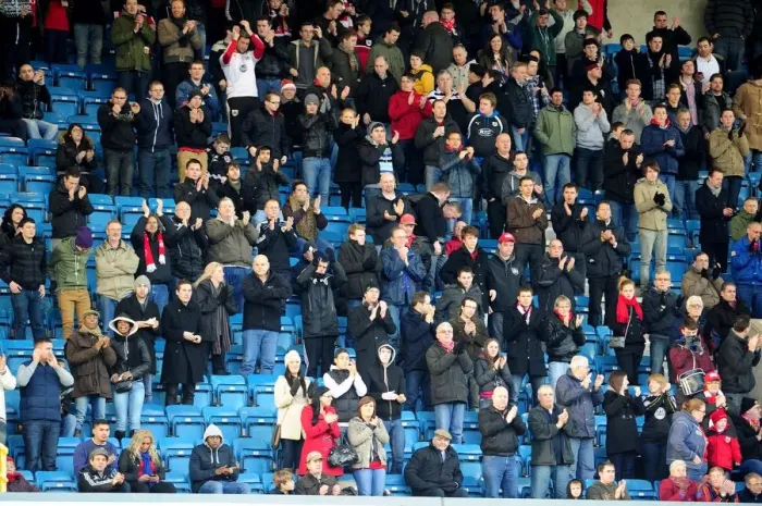 Framed Print : Bristol City Fans at The Den: A Sea of Passion During Millwall vs. Bristol City Championship Match, London (January 2013)