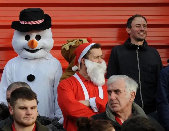 Framed Print : Bristol City Fans Dressed Up for Christmas at Tamworth's The Lamb Ground, FA Cup Second Round (08 / 12 / 2013) Framed Print : Bristol City Fans Dressed Up for Christmas at Tamworth's The Lamb Ground, FA Cup Second Round (08 / 12 / 2013)