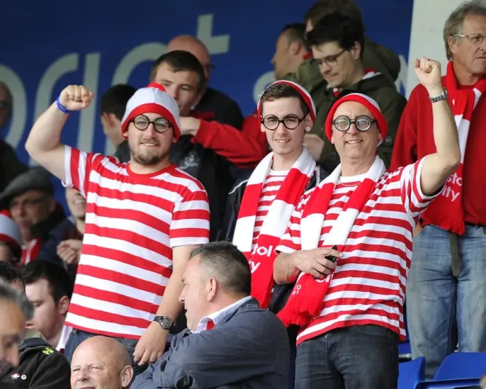 Framed Print : Bristol City Fans Euphoria at Chesterfield's Proact Stadium, 2015 - Sky Bet League One Football Match Framed Print : Bristol City Fans Euphoria at Chesterfield's Proact Stadium, 2015 - Sky Bet League One Football Match