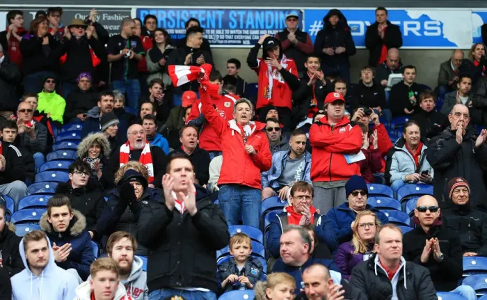 Framed Print : Bristol City Fans at Ewood Park during Blackburn Rovers vs. Bristol City Championship Match, April 2016