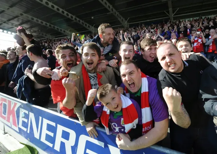 Framed Print : Bristol City Fans Exuberance at Chesterfield's Proact Stadium, 2015 (Sky Bet League One) Framed Print : Bristol City Fans Exuberance at Chesterfield's Proact Stadium, 2015 (Sky Bet League One)