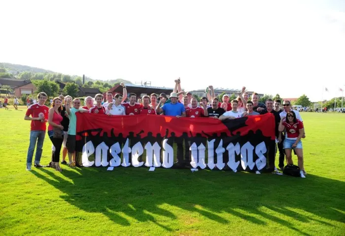 Framed Print : Bristol City Fans with their flag Framed Print : Bristol City Fans with their flag