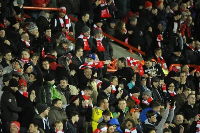 Framed Print : Bristol City Fans in Full Force at Ashton Gate: Johnstone's Paint Trophy Match Against Gillingham (January 2015)