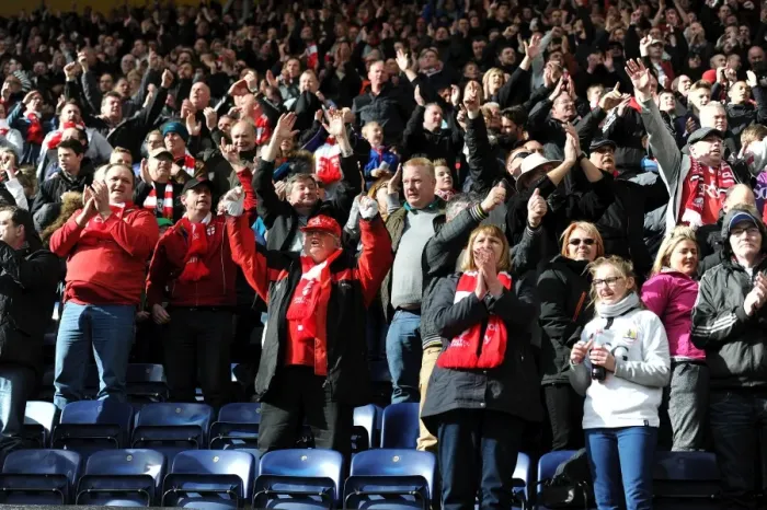 Framed Print : Bristol City Fans in Full Force at Deepdale Stadium during Sky Bet League One Match against Preston North End, 11 / 04 / 2015 Framed Print : Bristol City Fans in Full Force at Deepdale Stadium during Sky Bet League One Match against Preston North End, 11 / 04 / 2015