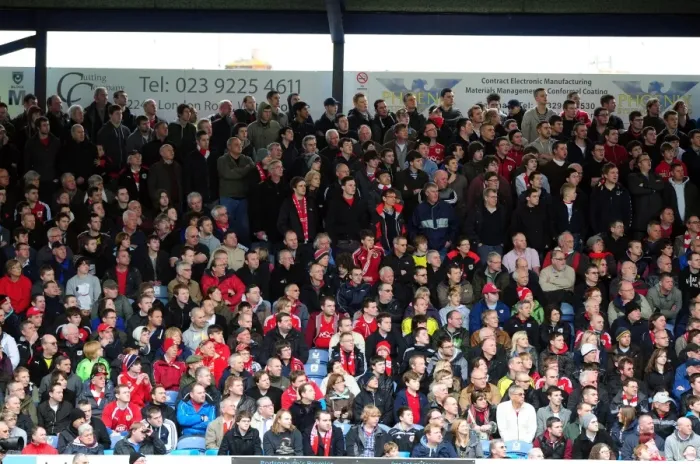 Framed Print : Bristol City Fans at Fratton Park during Portsmouth vs. Bristol City Football Match, March 17, 2012