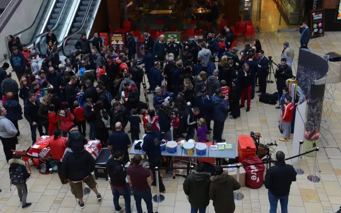 Framed Print : Bristol City Fans Gather at Cabot Circus Ahead of Johnstones Paint Trophy Match Framed Print : Bristol City Fans Gather at Cabot Circus Ahead of Johnstones Paint Trophy Match