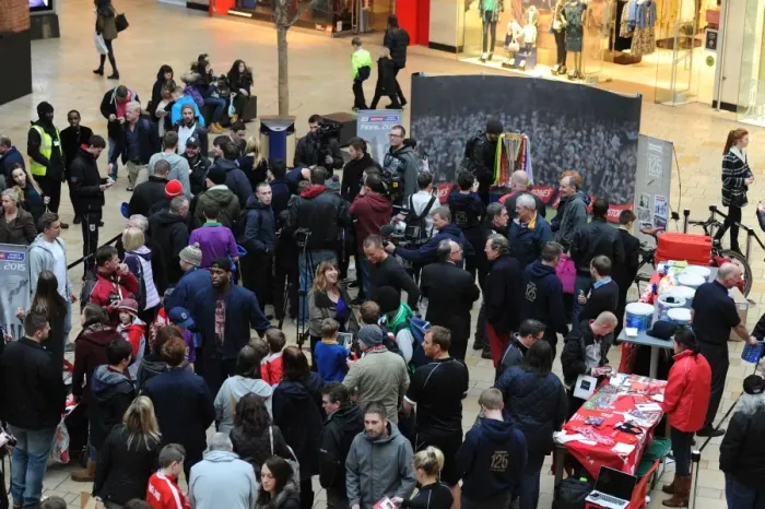 Framed Print : Bristol City Fans Gather at Cabot Circus for Johnstones Paint Trophy Match, 2015 Framed Print : Bristol City Fans Gather at Cabot Circus for Johnstones Paint Trophy Match, 2015