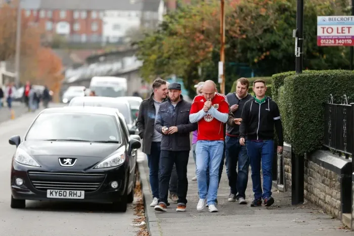 Framed Print : Bristol City Fans Gather at Oakwell Stadium for Barnsley Match, October 2014