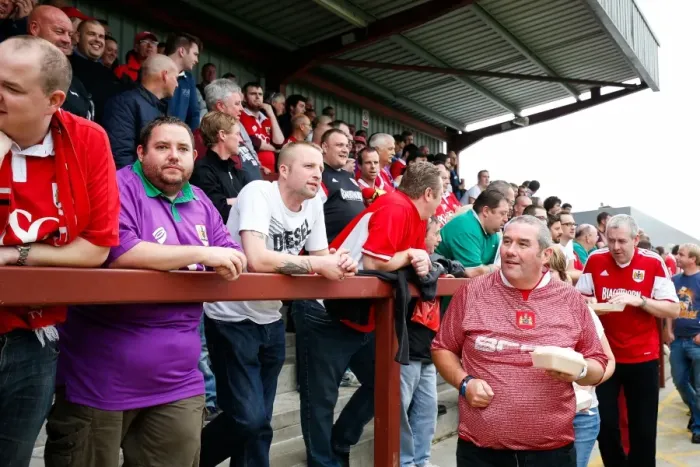 Framed Print : Bristol City Fans Gathering at Fleetwood Town's Highbury Stadium for Sky Bet League 1 Match Framed Print : Bristol City Fans Gathering at Fleetwood Town's Highbury Stadium for Sky Bet League 1 Match