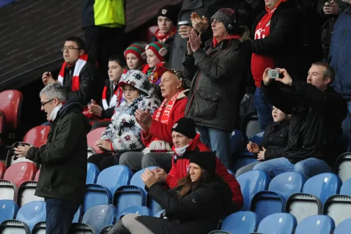 Framed Print : Bristol City Fans at Huddersfield Town's St. John Smith's Stadium, Sky Bet Championship Match Framed Print : Bristol City Fans at Huddersfield Town's St. John Smith's Stadium, Sky Bet Championship Match