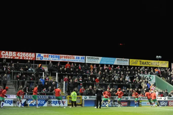 Framed Print : Bristol City Fans at Huish Park during Yeovil Town vs Bristol City, Sky Bet League One Match, 10 March 2015 Framed Print : Bristol City Fans at Huish Park during Yeovil Town vs Bristol City, Sky Bet League One Match, 10 March 2015