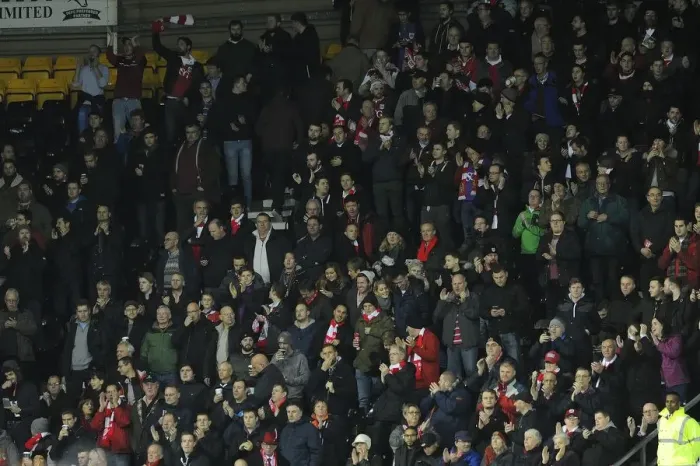 Framed Print : Bristol City Fans at iPro Stadium during Derby County Match, December 2015 Framed Print : Bristol City Fans at iPro Stadium during Derby County Match, December 2015