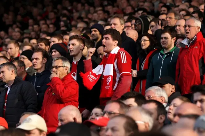 Framed Print : Bristol City Fans Passionate Support at Fulham vs. Bristol City Championship Match, March 2016