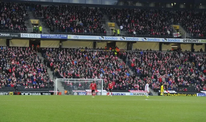 Framed Print : Bristol City Fans Passionate Support at MK Dons vs. Bristol City, Sky Bet League One (February 7, 2015)