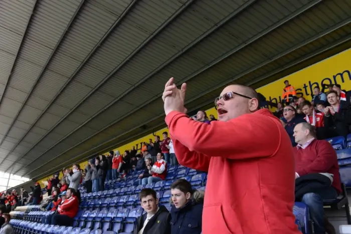 Framed Print : Bristol City Fan's Passionate Support at Preston North End vs. Bristol City, Deepdale Stadium, 11 / 04 / 2015