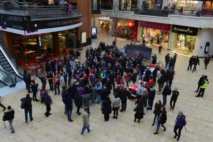 Framed Print : Bristol City Fans Rally at Cabot Circus Ahead of Johnstones Paint Trophy Match Framed Print : Bristol City Fans Rally at Cabot Circus Ahead of Johnstones Paint Trophy Match