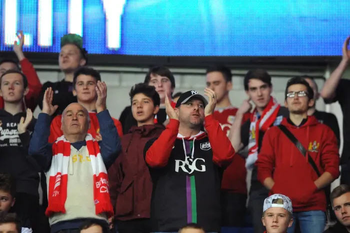 Framed Print : Bristol City Fans Rally at Cardiff City Stadium Framed Print : Bristol City Fans Rally at Cardiff City Stadium