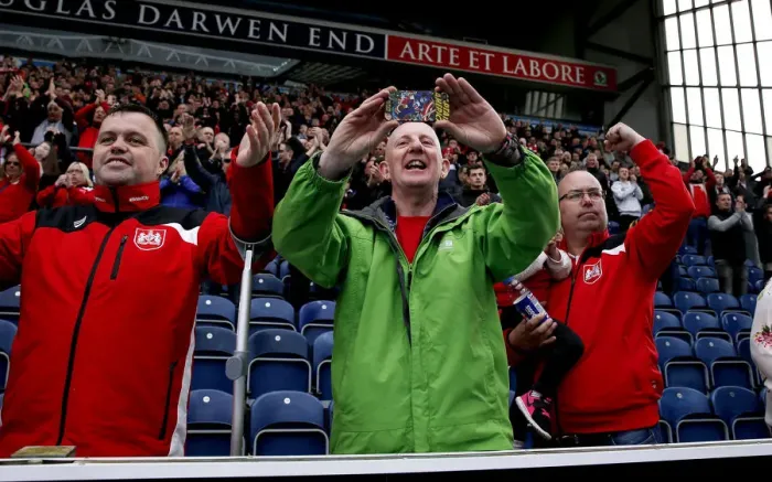 Framed Print : Bristol City Fans Rally at Ewood Park During Blackburn vs. City Championship Clash, April 2017 Framed Print : Bristol City Fans Rally at Ewood Park During Blackburn vs. City Championship Clash, April 2017