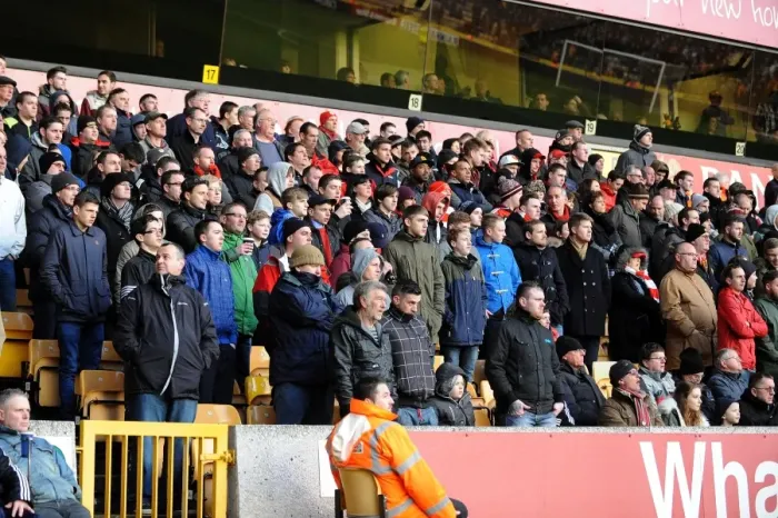 Framed Print : Bristol City Fans Rally at Molineux Stadium during Sky Bet League One Match: Wolves vs. Bristol City (January 2014)