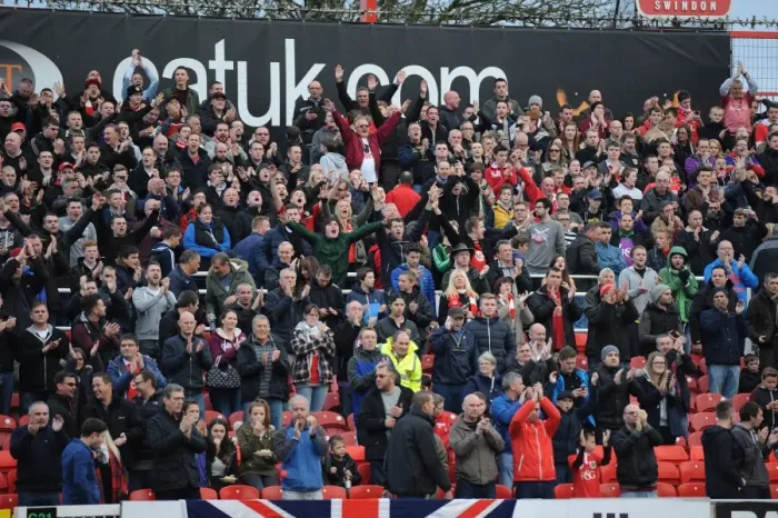 Framed Print : Bristol City Fans Rally at Swindon Town's County Ground during Sky Bet League One Clash, 15 November 2014 Framed Print : Bristol City Fans Rally at Swindon Town's County Ground during Sky Bet League One Clash, 15 November 2014