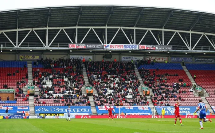 Framed Print : Bristol City Fans Rally at Wigan Athletic's DW Stadium during Sky Bet Championship Match Framed Print : Bristol City Fans Rally at Wigan Athletic's DW Stadium during Sky Bet Championship Match