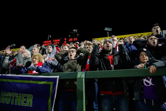 Framed Print : Bristol City Fans Reacting at Yeovil Town vs. Bristol City Football Match, 10th March 2015 Framed Print : Bristol City Fans Reacting at Yeovil Town vs. Bristol City Football Match, 10th March 2015