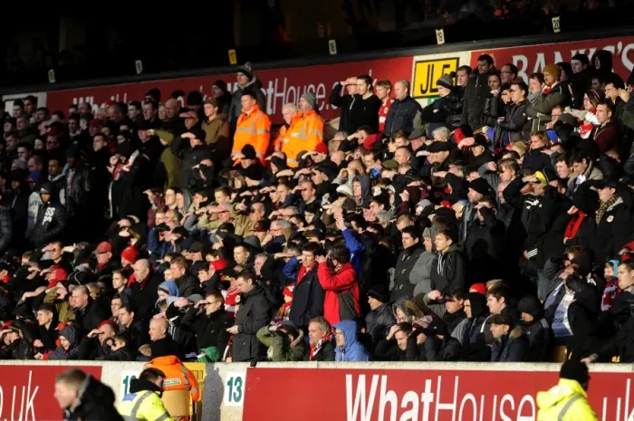Framed Print : Bristol City Fans Shield Their Eyes from the Sun at Molineux Stadium during Wolverhampton Wanderers vs. Bristol City, Sky Bet League One Match (January 2014) Framed Print : Bristol City Fans Shield Their Eyes from the Sun at Molineux Stadium during Wolverhampton Wanderers vs. Bristol City, Sky Bet League One Match (January 2014)