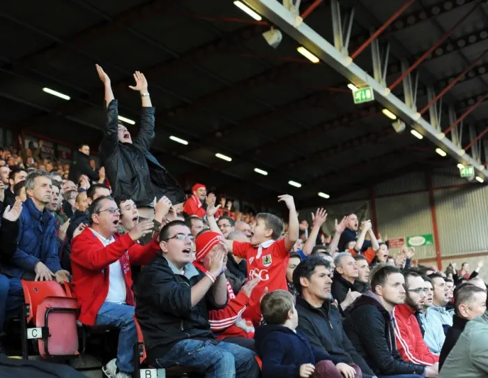 Framed Print : Bristol City Fans in Full Swing: Cheering on Their Team against Preston North End at Ashton Gate, 2014