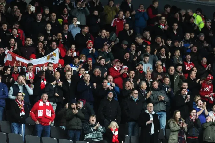 Framed Print : Bristol City Fans in Full Swing at Milton Keynes Dons Match, 2016 Framed Print : Bristol City Fans in Full Swing at Milton Keynes Dons Match, 2016